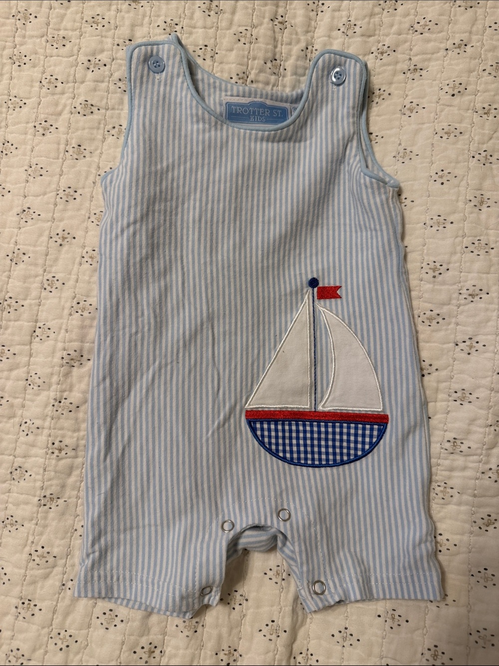 Trotter St. Blue Stripe Sailboat Baby One-Piece